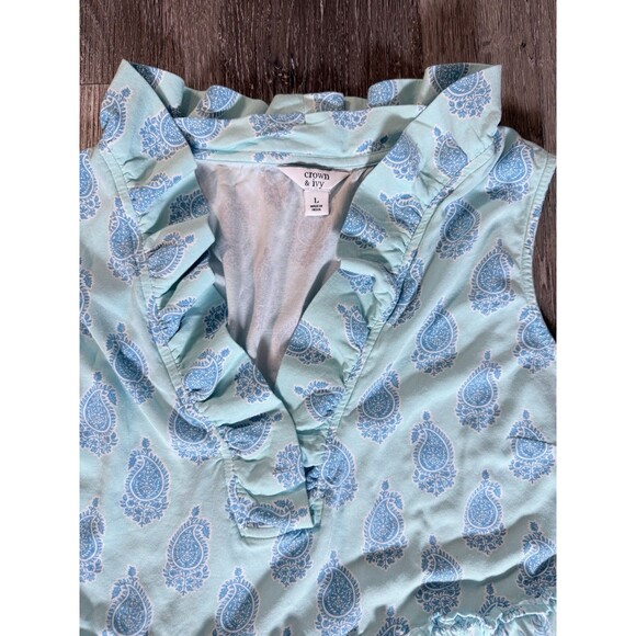 Crown Ivy Aqua Blue Stripe Tiered Ruffle Collar Midi Dress Women's Sz Large - Picture 3 of 7